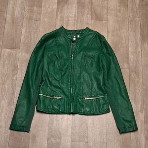 Womens Express Faux Leather Green Full Zip Jacket
